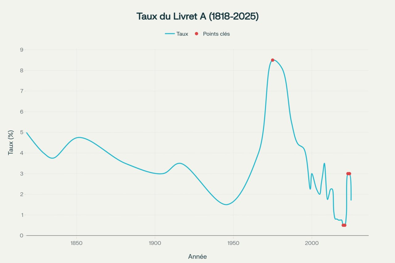 graphique évolution historique taux livret a